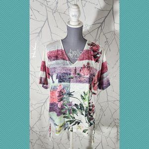 Laura Plus Colorful Striped Floral Burnout Tee